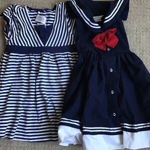 Navy and White Striped Kids Dresses Set